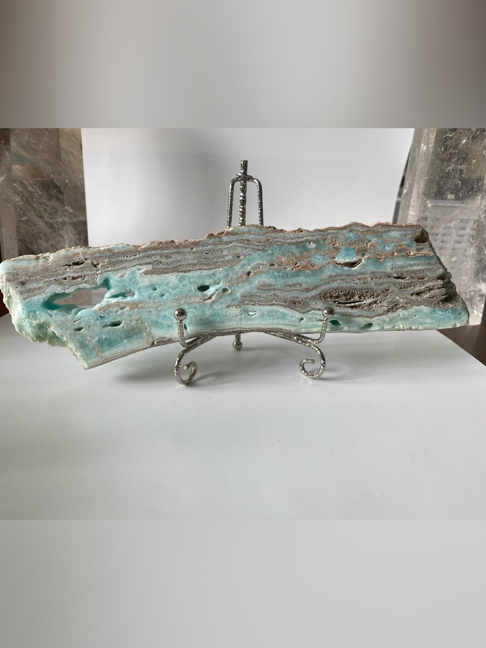 Hemimorphite Slab Display on Silver Easel